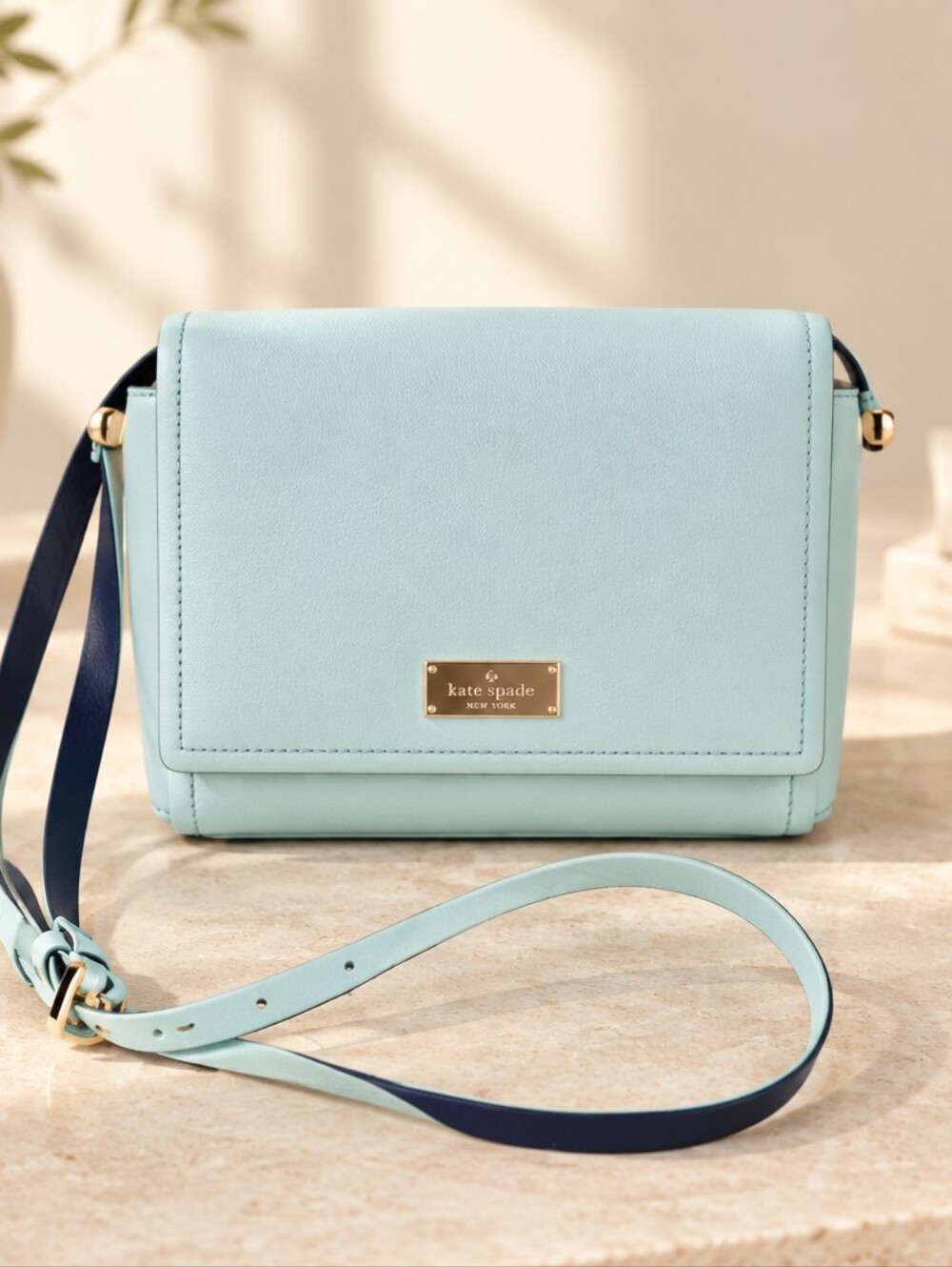 kate spade Mint Blue Crossbody Bag with Navy Strap